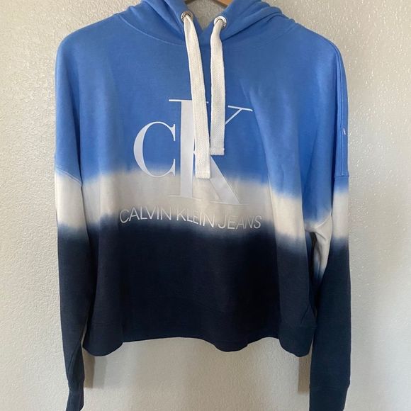 Calvin Klein Ladies Blue Dip Dye Hoodie Size M - Picture 1 of 6